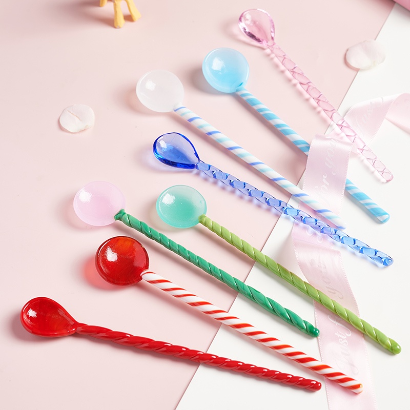 Muỗng Cà Phê Cán Dài Bằng Thủy Tinh Nhiều Màu Sắc Dễ Thương