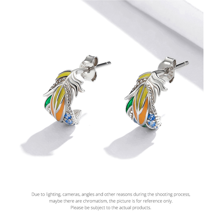 Hoa Tai Bamoer SCE1128 Từ Bạc Thật 925 Hình Lông Vũ Dát Đá Cubic Zircon Dành Cho Nữ