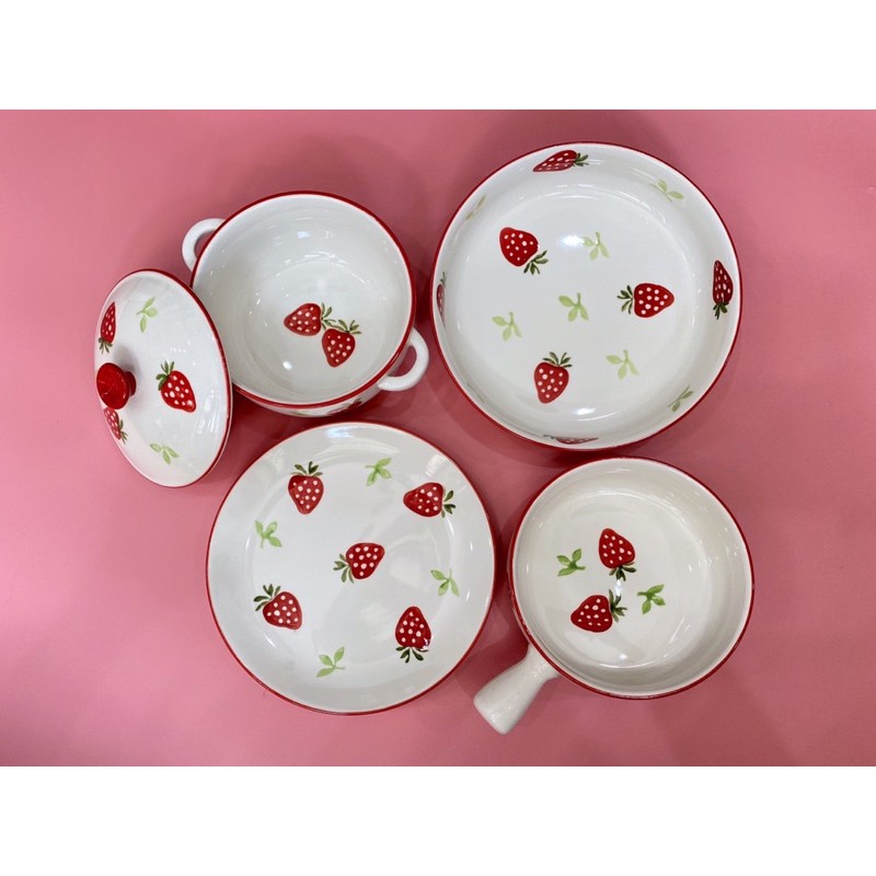 Bộ dâu tây 4 món sứ cao cấp