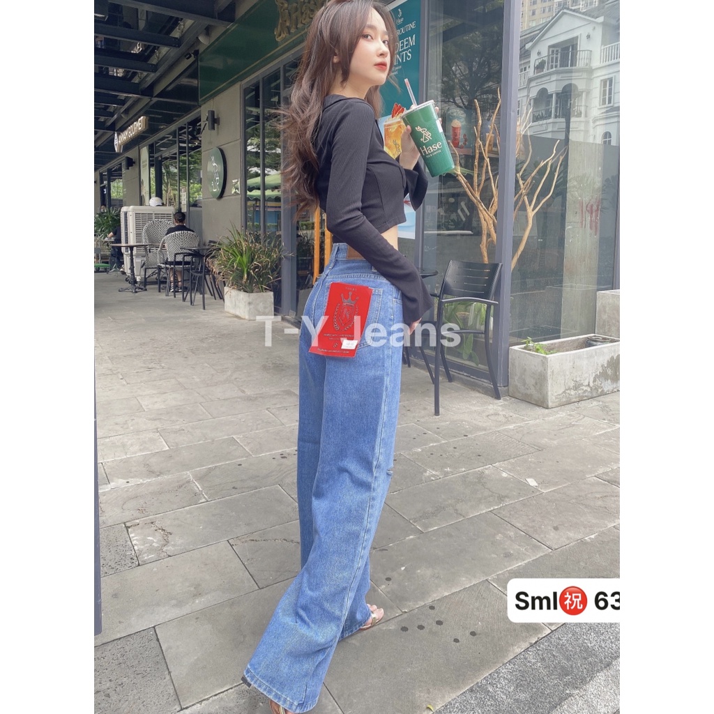 Quần Jeans Nữ Ống Rộng ⚡️HOT HOT HOT ⚡️ SIMPLE JEANS Xanh Nhạt Lưng Cao Dáng Suông Ulzzang,TY60/61/62/63.