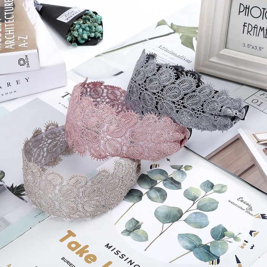 Băng đô cài tóc bản rộng phối lưới phong cách Hàn Quốc thời trang dành cho nữ