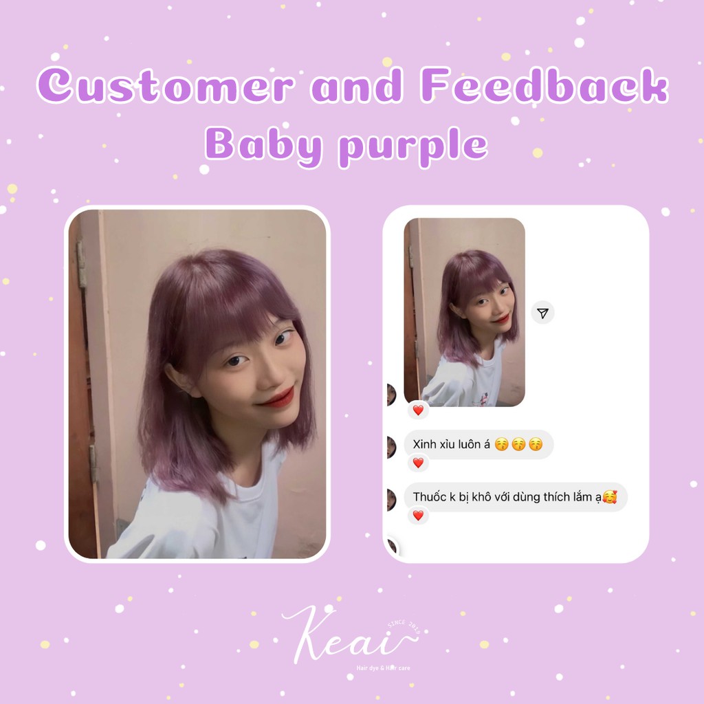 Thuốc nhuộm tóc tại nhà Baby Purple - Tím Pastel - kèm oxi - cần sử dụng tẩy - Keaihairdye