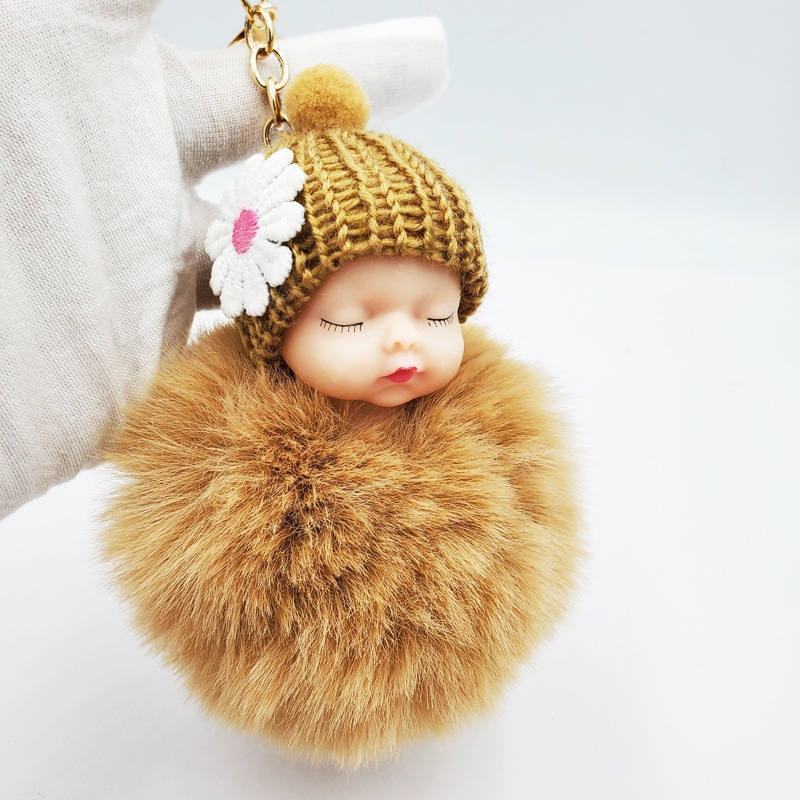 móc khóa cute mini độc lạ búp bê baby kèm quả bông mềm mại hải hà shop