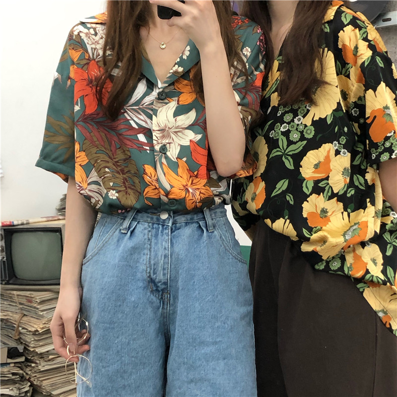 Áo chiffon nữ SUXI tay ngắn in hoa phong cách cổ điển