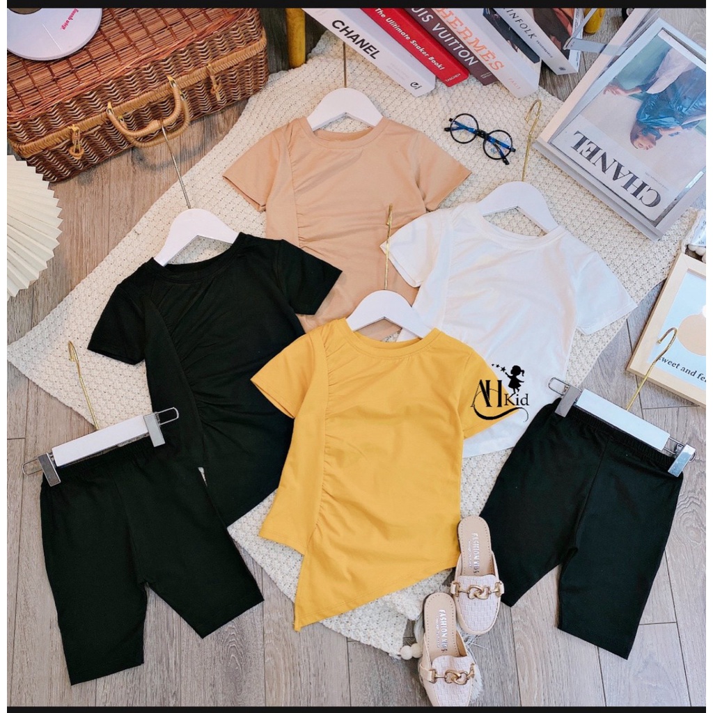 (10 den 30 kg)áo vạt chéo nhún kèm quần đen legging cho bé