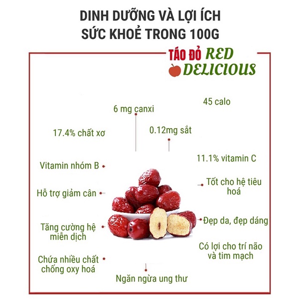 Táo Đỏ Hàn Quốc Sấy Khô, Đóng Hộp 1kg Đẹp Sang - Hầm gà- Nấu chè- Chưng yến (Hàng Loại 1)