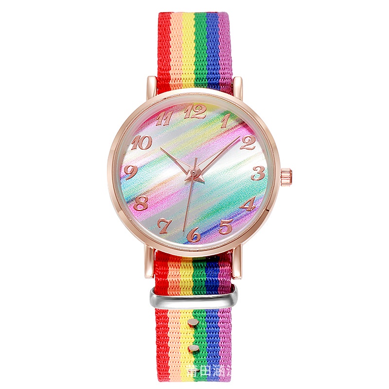 Đồng Hồ Đeo Tay Dây Vải Màu Cầu Vồng Thời Trang Trẻ Trung Cho Nữ