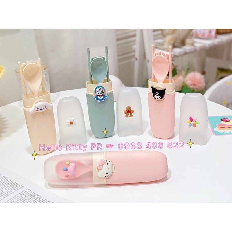 Bộ hộp muỗng đũa nĩa Hello Kitty - Doremon