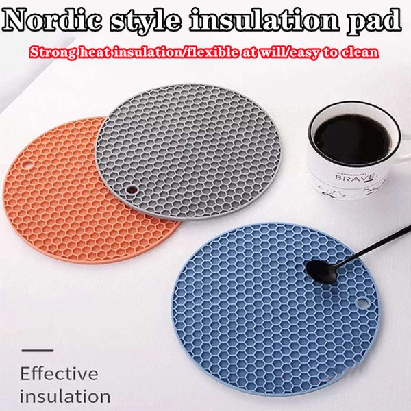 Tấm lót silicone chống trượt/chống bỏng chịu nhiệt hình tròn đa năng cho bàn nhà bếp
