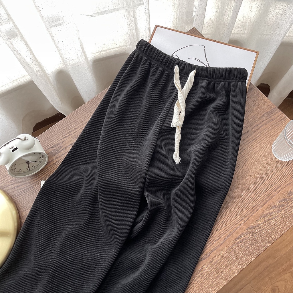 Quần nhung tăm ống rộng nam nữ, quần nhung tăm dây rút unisex 5 mầu Zinti