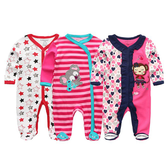 Set 3 áo liền quần tay dài vải cotton thời trang xuân thu 2021 cho bé 0-12 tháng tuổi