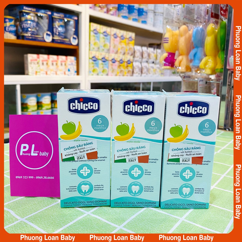 Kem đánh răng Chicco hương táo chuối cho bé 6M+ 50ml ( nuốt an toàn )