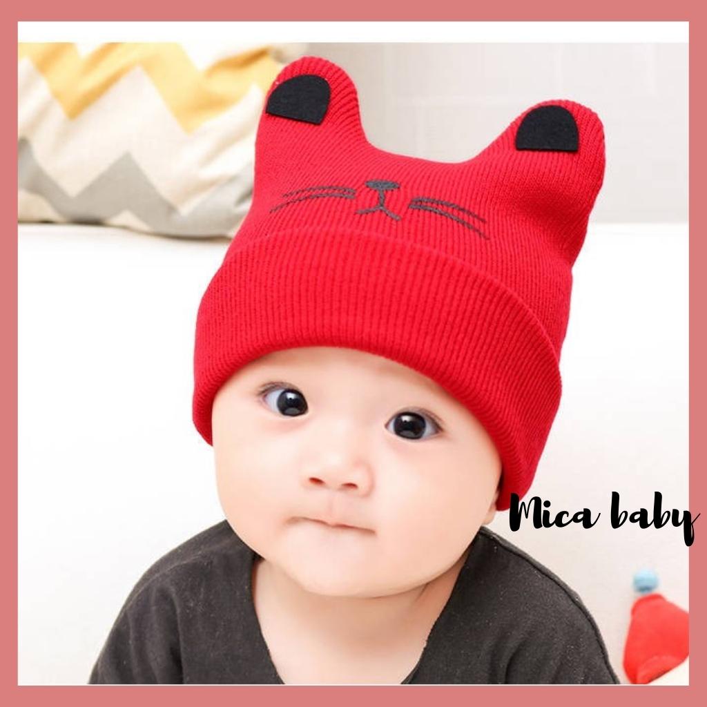 Mũ len hình mặt mèo dễ thương cho bé từ 3 tháng - 3 năm ML150 Mica Baby