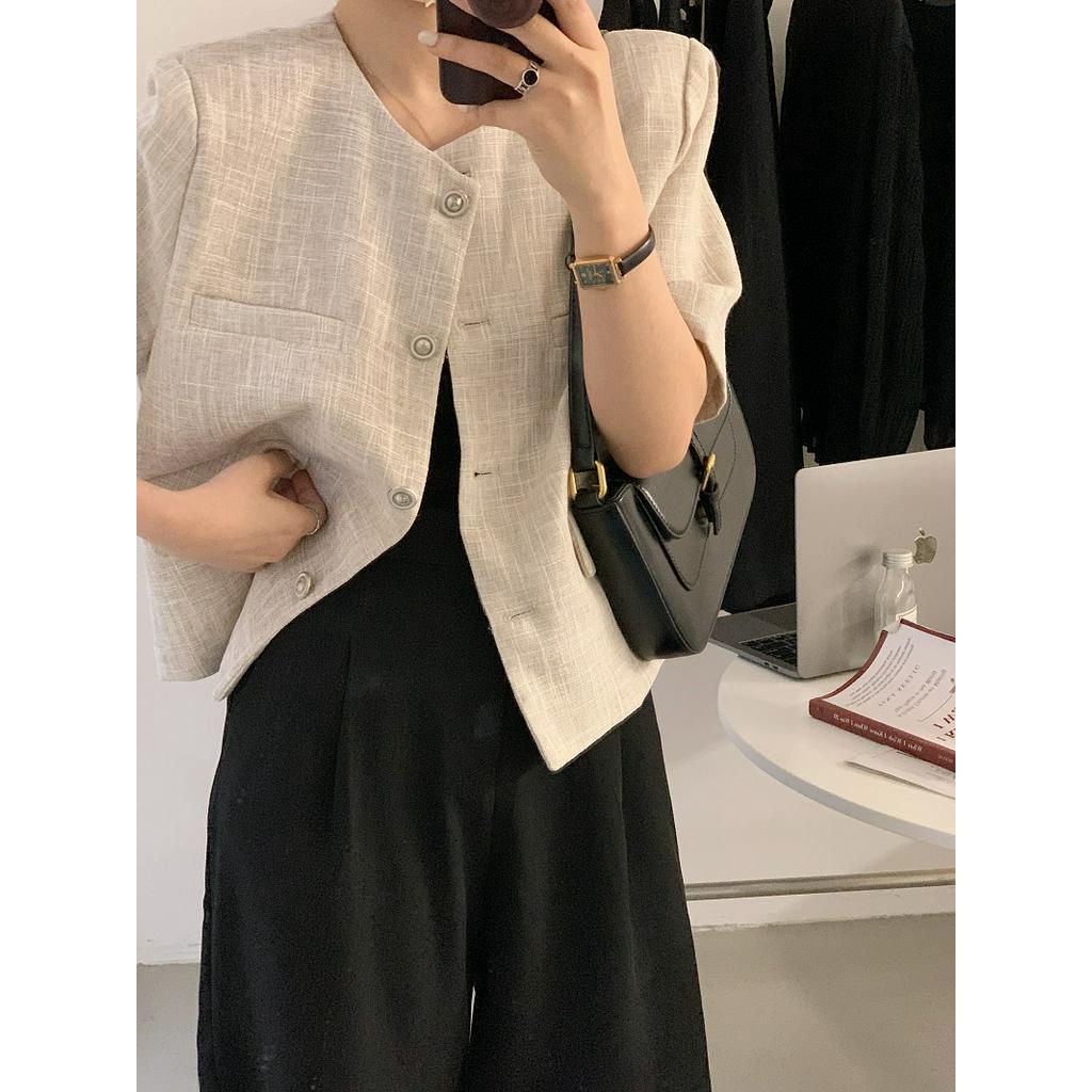 Áo Khoác Vest Vải Tuýt Cài Nút Ngắn Tay Ba Màu Thanh Lịch 54253