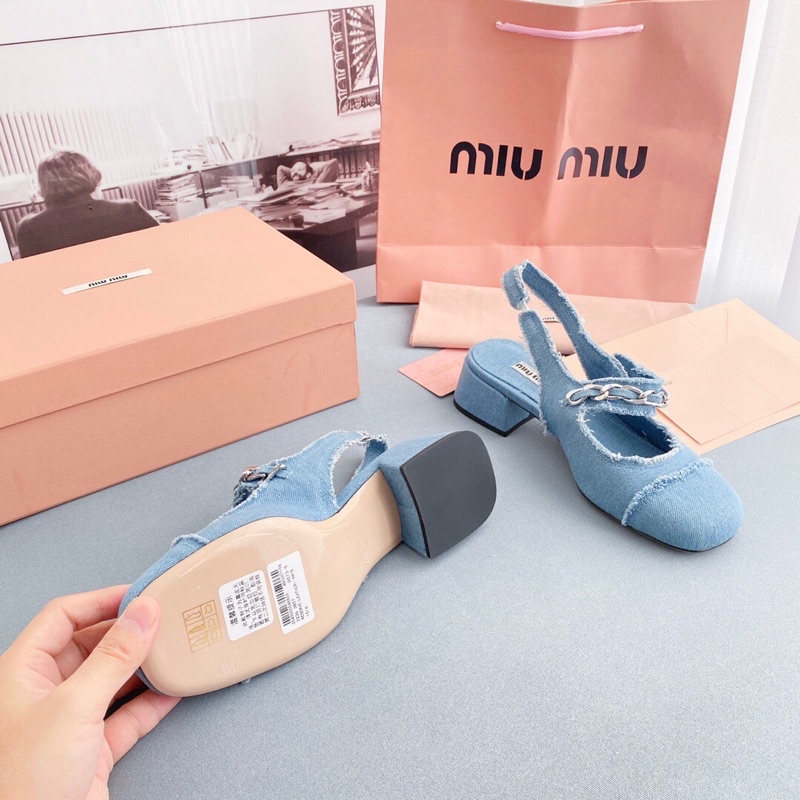 Giày nữ gót cao 4cm/7cm quai đính ngọc tr mẫu mới 2022 thương hiệu MiuMiu cao cấp