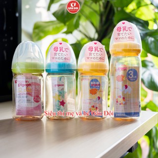 Bình sữa pigeon cổ rộng nội địa Nhật ppsu 160ml/240ml gấu đôi