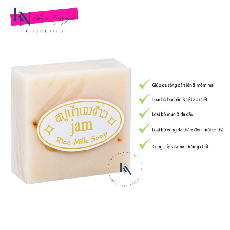 Xà Phòng Cám Gạo Thái Lan Jam Rice Milk Soap Kích Trắng Da Xà Phòng Bánh Vuông 65gr