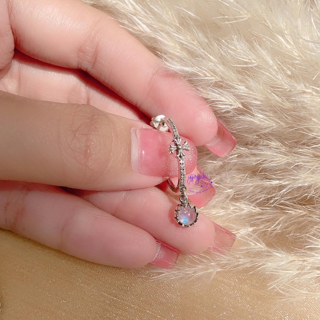 Bông Tai Bạc 925 Đá Ánh Trăng Moonstone Thiên Nhiên Phong Thủy May Mắn Không Kị Mệnh BTF65AT Gypsy.lala