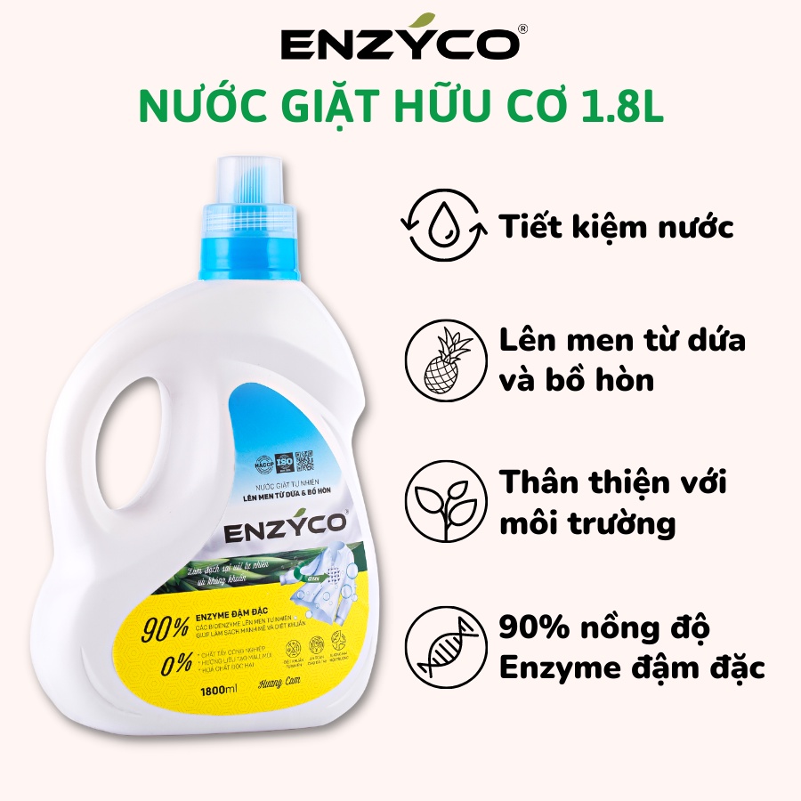 Nước Giặt Sinh Học ENZYCO Lành Tính 90% Enzyme Lên Men Từ Dứa Bồ Hòn 1.8L