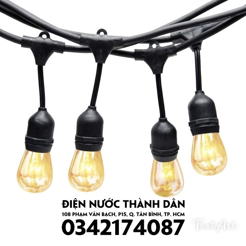 Dây Đèn trang trí ngoài trời 5m 10 đuôi, 10m 20 đuôi Chưa bao gồm bóng