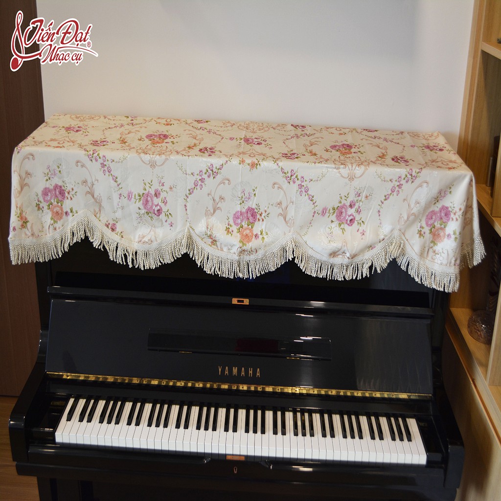 Khăn Phủ Nắp Đàn Thêu Hoa Hồng Kẻ Sọc KU-014