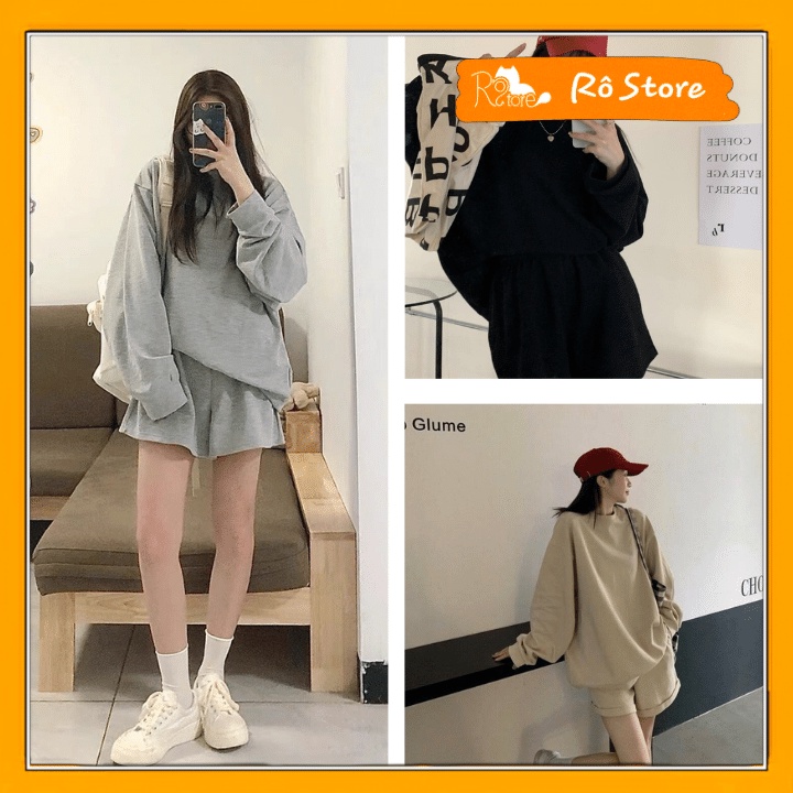 Set bộ áo thun trơn dài tay mix quần short cá tính form rộng unisex nam nữ mặc được full 7 màu RÔ STORE S18