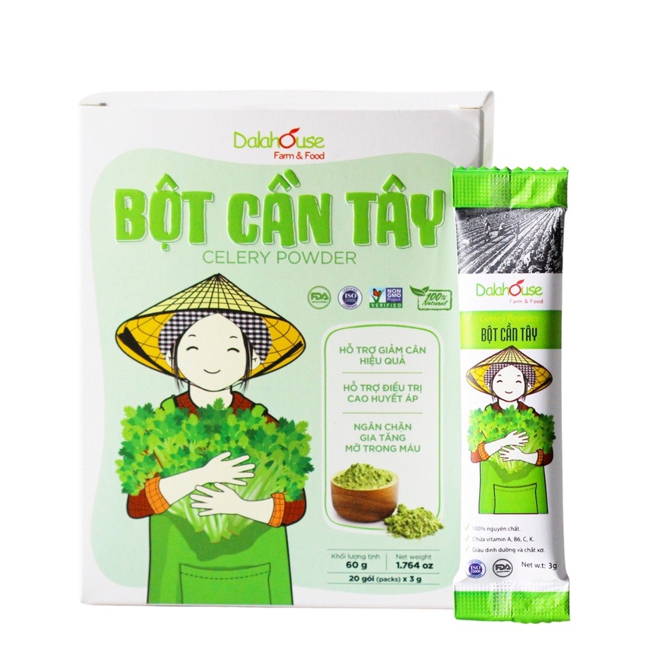 Bột cần tây Dalahouse nguyên chất, đánh bay mỡ thừa , giảm cân hiệu quả  chia sẵn tiện dụng