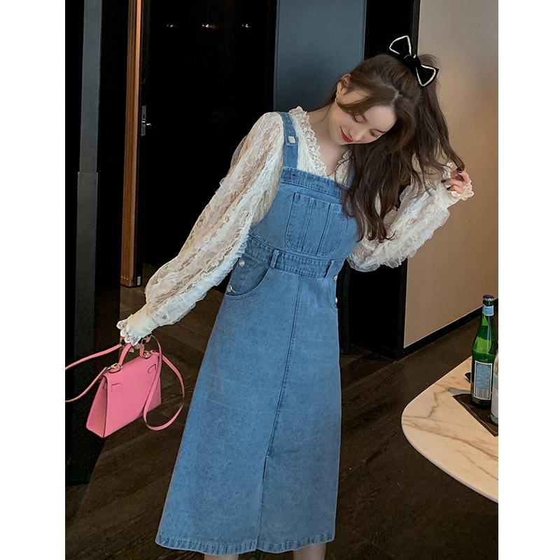 Váy Yếm Denim Dáng Chữ A Lưng Cao Thoáng Khí Thời Trang Mùa Xuân | BigBuy360 - bigbuy360.vn