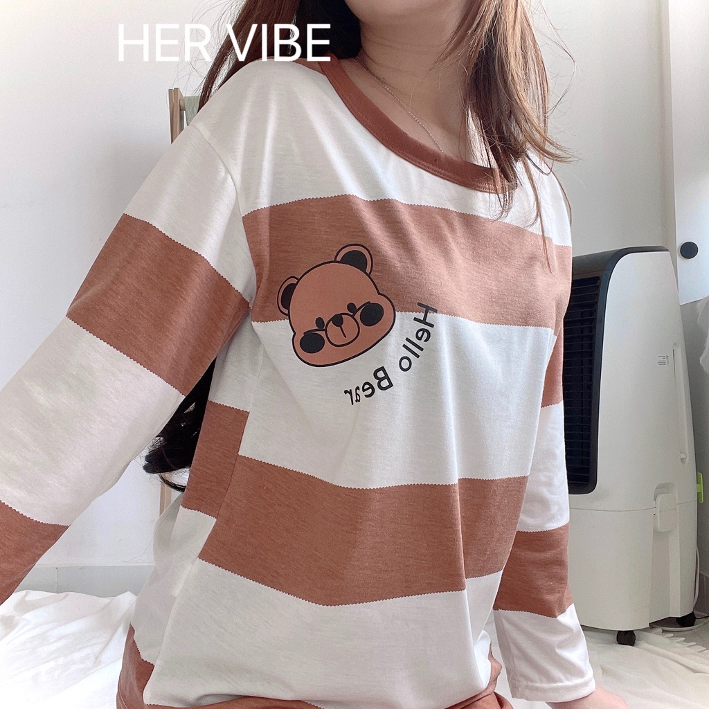 Bộ đồ ngủ pyjama nữ thu đông tay dài quần dài siêu mềm thấm hút - Đồ ngủ nữ mặc nhà dài tay Her Vibe | BigBuy360 - bigbuy360.vn