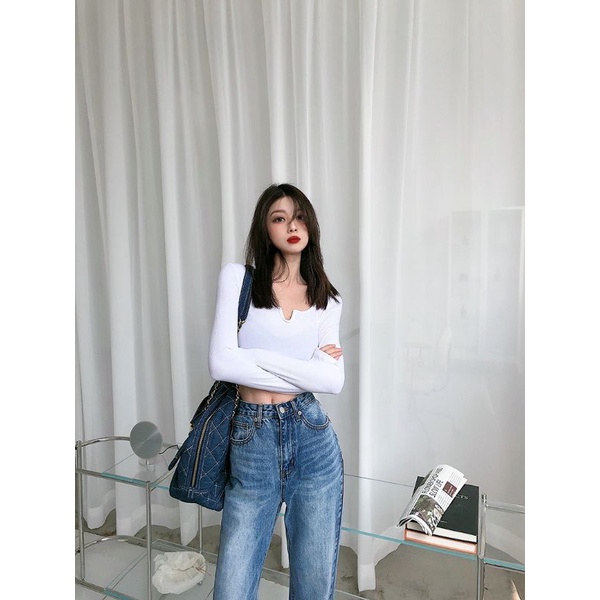 Áo croptop tay dài cổ V cực xinh kiểu tôn dáng trẻ trung sành điệu bán chạy hot hit