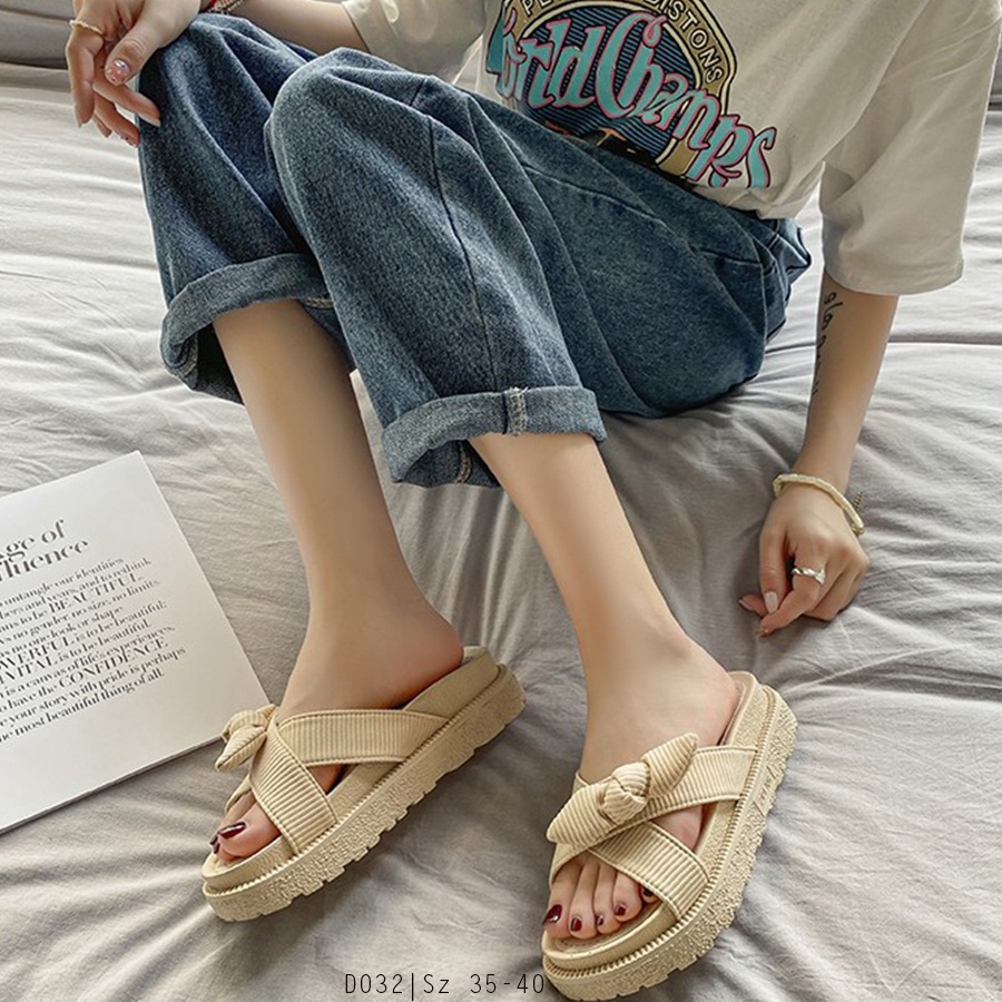 Dép Sandal Nữ Đế Dày Gắn Nơ Siêu Xinh Hàng Mới - D032
