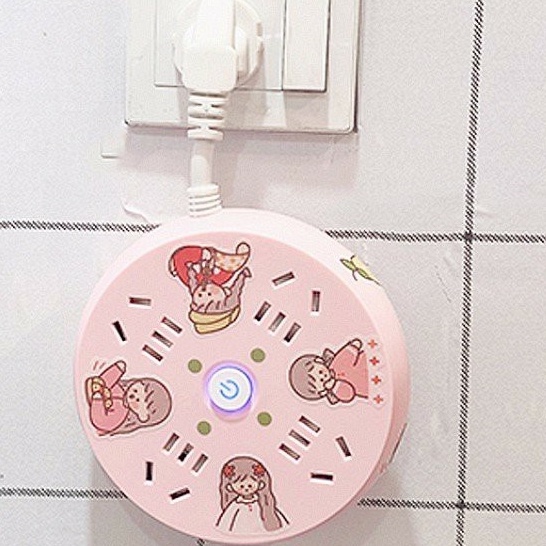 Ổ Cắm Điện Tròn Kèm Sticker USB Sạc Điện Thoại Đa Năng Thông Minh Dây Dài 1,8m - Màu Ngẫu Nhiên (#ổ cắm điện)