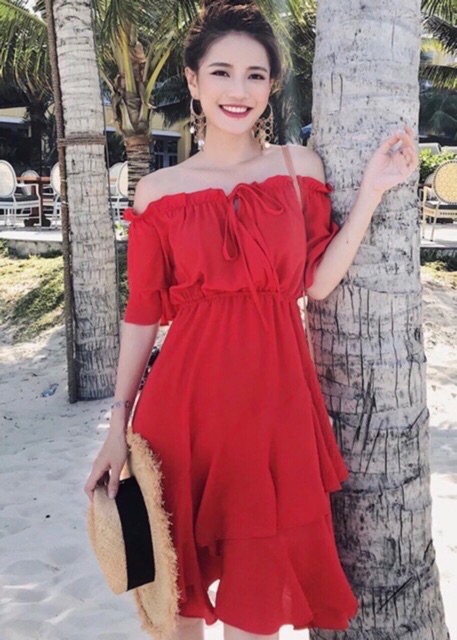 [Mã FAGREEN1505 giảm 10% tối đa 30K đơn 99K] Đầm vàng trễ vai bèo lai (kèm hình thật) | BigBuy360 - bigbuy360.vn