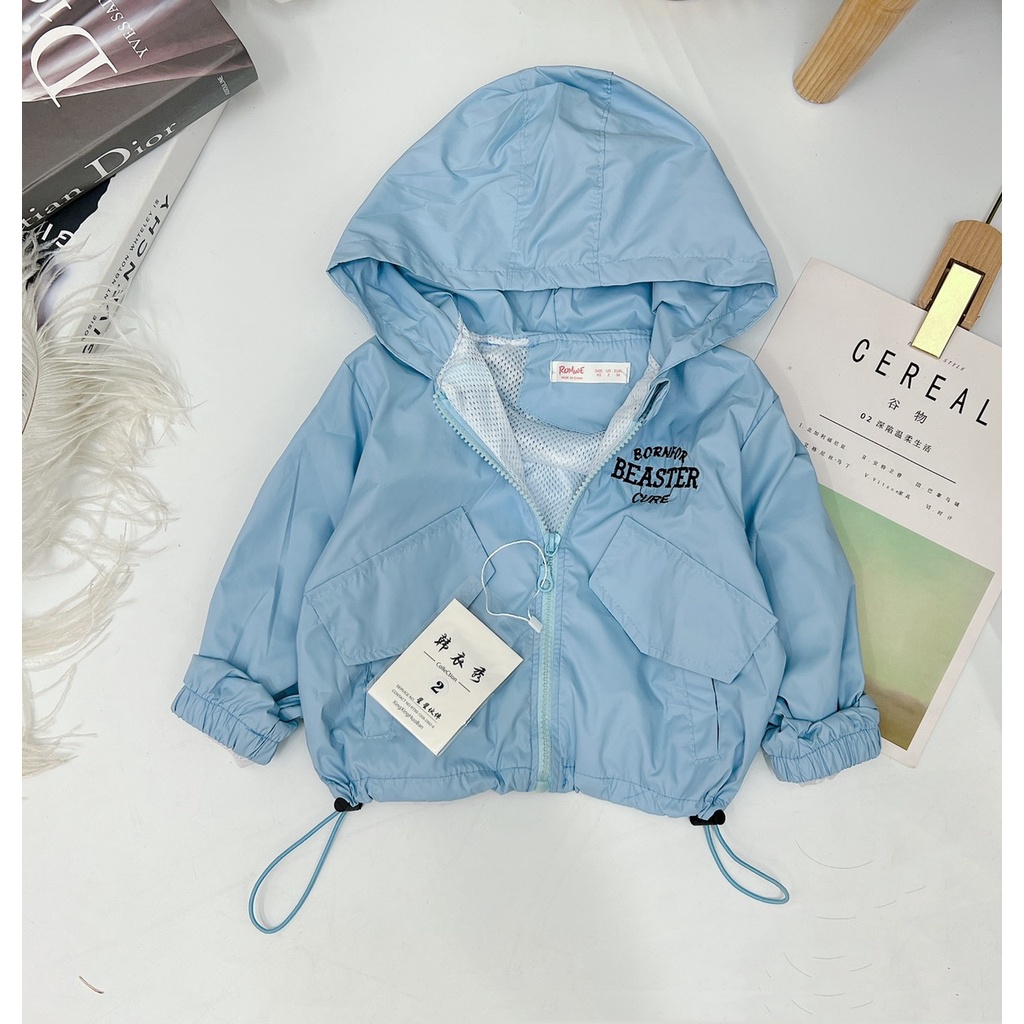 Áo khoác bé trai, bé gái, áo khoác gió 2 lớp vải chính phẩm họa tiết thêu BEASTER cho bé 10-25kg