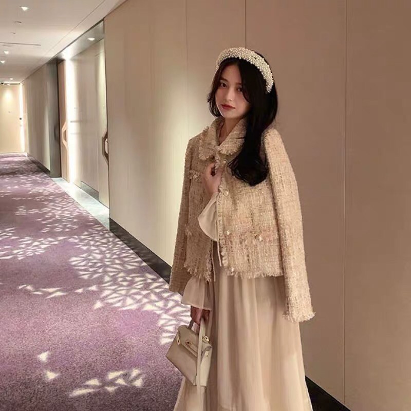 Set dạ tweed trắng kem