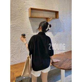 Áo sơ mi basic giấy tay ngắn [2YOUNG] A1611 (ảnh thật)
