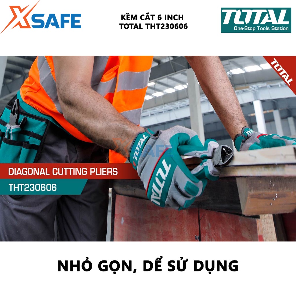 Kìm cắt dây điện TOTAL THT230606 Kềm tuốt dây kích cỡ 6&quot;/160mm, thép CR-V đen bóng, tay cầm cách điện, bọc cao su