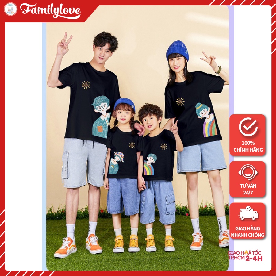 Áo Gia Đình Familylove - Mẫu Áo Đồng Phục Gia Đình Họa Tiết Gia Đình Chibi Cực Đáng Yêu Chất Liệu Cotton 100% Co Giãn