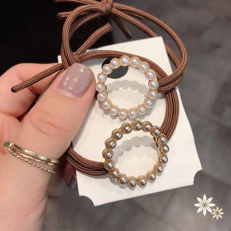 Dây Cột Tóc Cao Su Đính Ngọc Trai Hình Trái Tim Xinh Xắn Cho Nữ