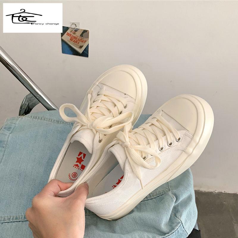 Giày Canvas Mũi Tròn Đế Dày Tăng Chiều Cao Phong Cách Nhật Bản Dễ Phối Đồ