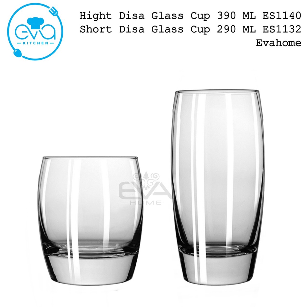 Set 6 Ly Thuỷ Tinh Dáng Bầu Tròn Disa Glass Cup Gồm 3 Ly Lùn 290 Ml Short Disa ES1132 Và 3 Ly Cao 390ML Hight Disa ES114