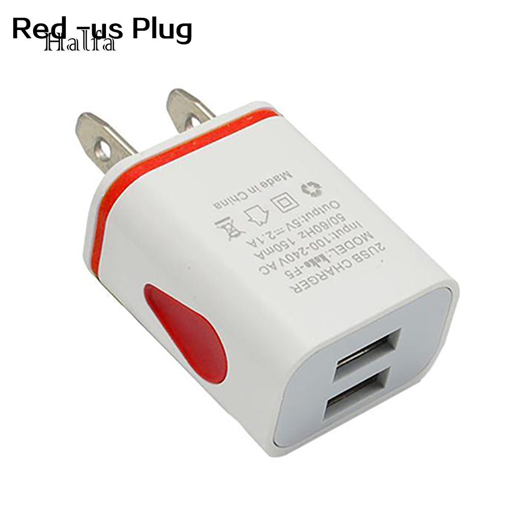 Củ sạc cắm tường 2 cổng kết nối USB điện áp 5V 2.1A tích hợp đèn LED