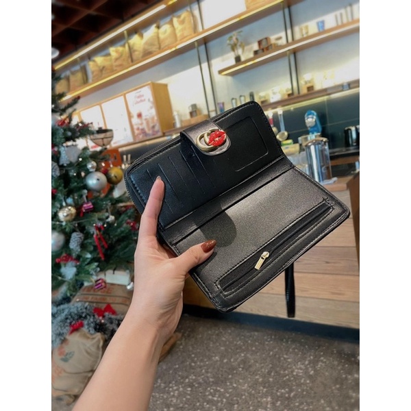 Ví dài thời trang nữ nắp cài g.u.c.c.i da bóng trần chỉ siêu đẹp