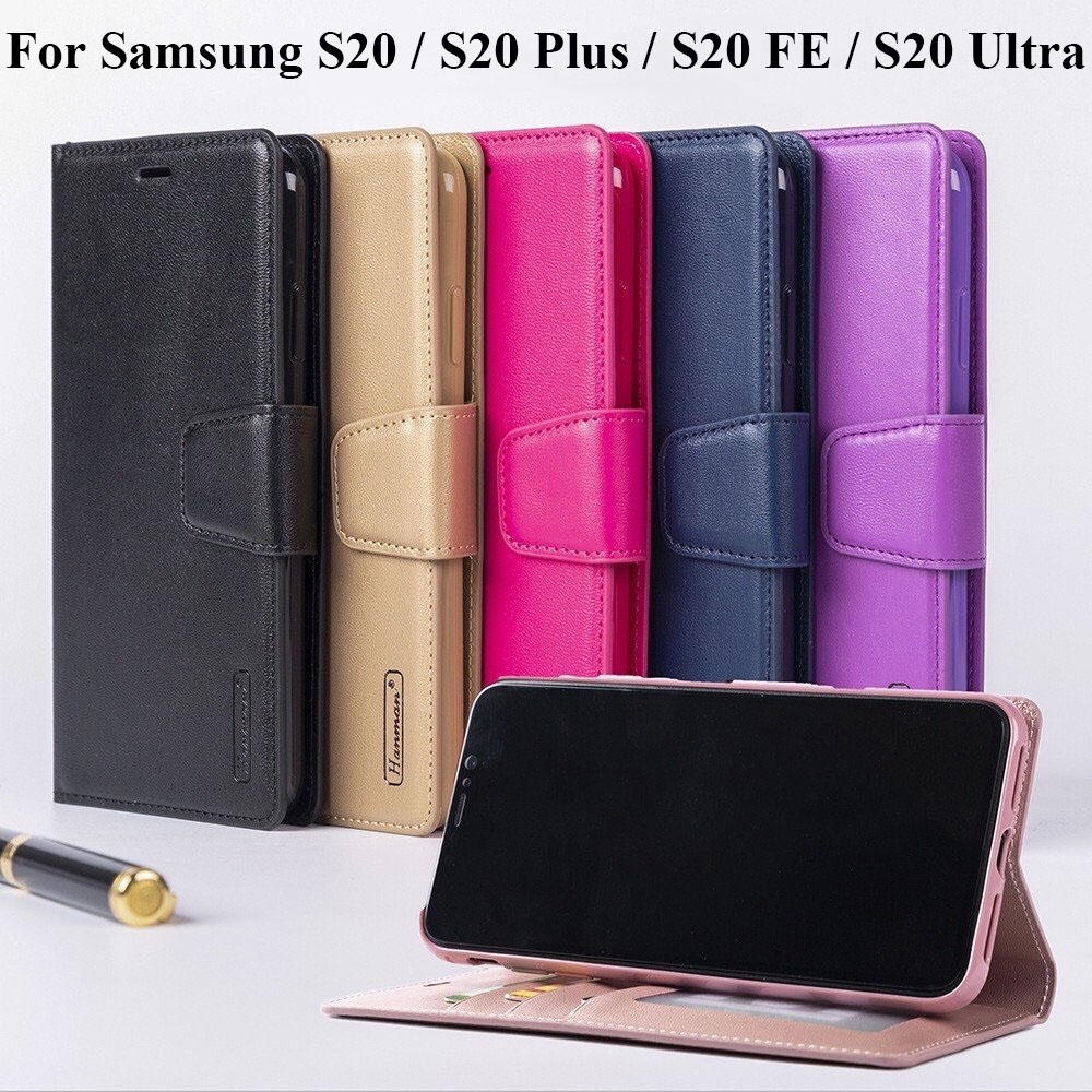 Bao da Samsung Galaxy S20 / S20 Plus / S20 FE / S20 Ultra dạng ví hiệu hanman, ngăn đựng thẻ tiền tiện lợi