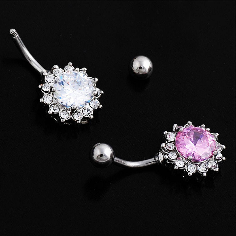 Qqmall Khuyên Rốn Dạng Thanh Tạ Hoa Sáng Bóng Làm Đẹp|Nhẫn Đính Đá Zircon Sang Trọng|Bộ Đồ Liền Thân Thời Trang Cá Tính
