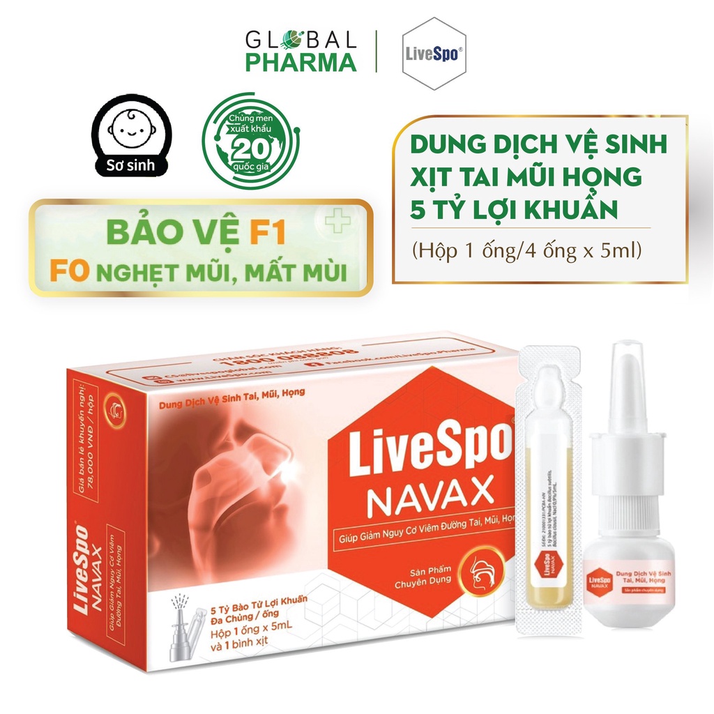 Xịt Mũi Livespo Navax Chuyên Dụng - Bảo Vệ Hô Hấp F1, Giúp F0 Chống Nghẹt Mũi, Mất Mùi (Hộp 1ống/4ống x 5ml+Bình Xịt)