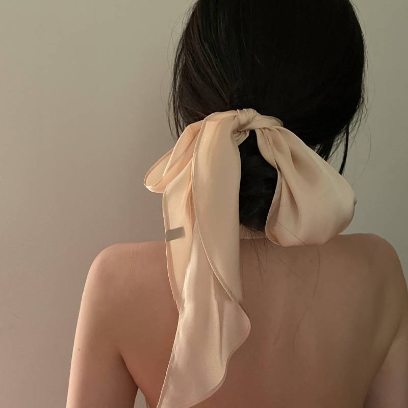 Dây buộc tóc/ khăn choàng lụa bản hẹp dài màu trơn thanh lịch trong trẻo phong cách Pháp Hàn dành cho nữ
