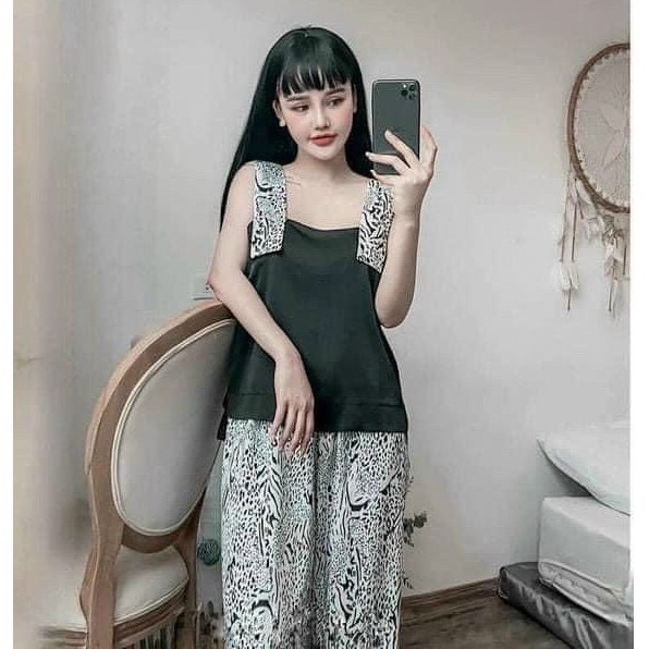 Đồ bộ nữ Vic's lụa Latin cao cấp, đồ ngủ hoạ tiết mặc nhà sang trọng L138  thời trang nữ pijama