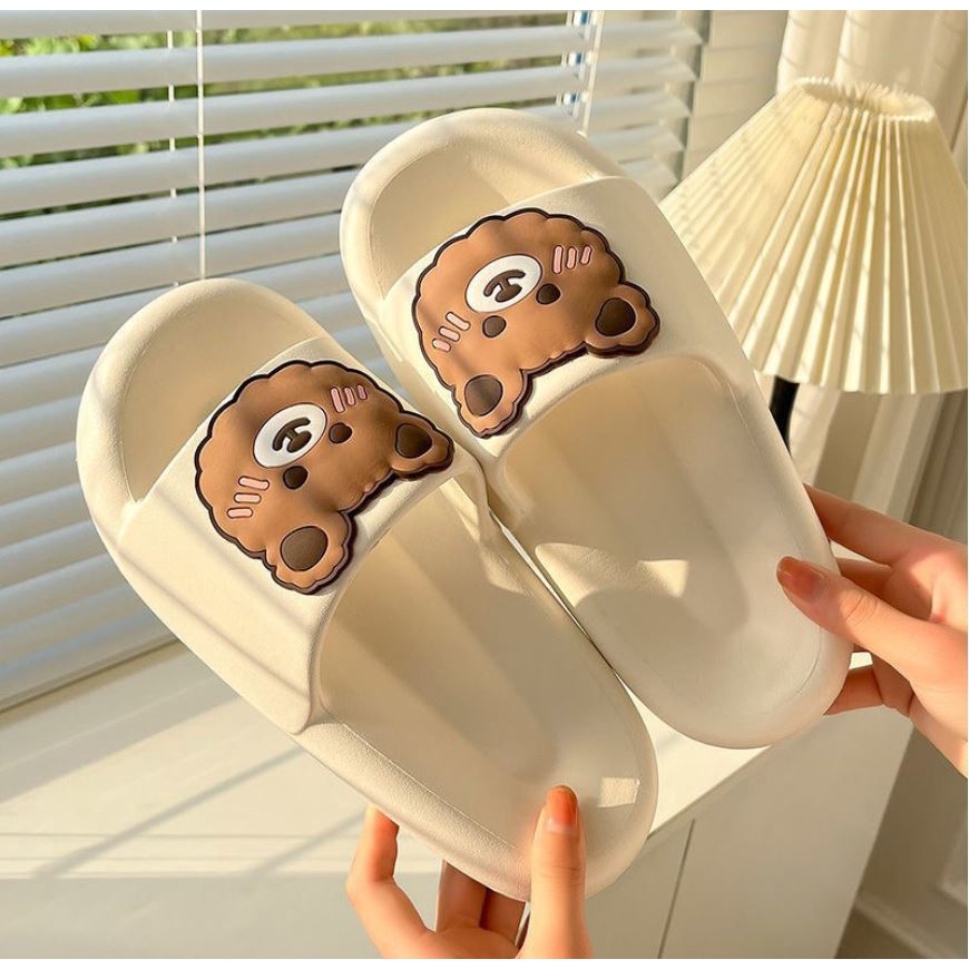 [HCM] Dép Quai Ngang Nữ Bear Đế Rãnh Tròn In Hình Mặt Gấu