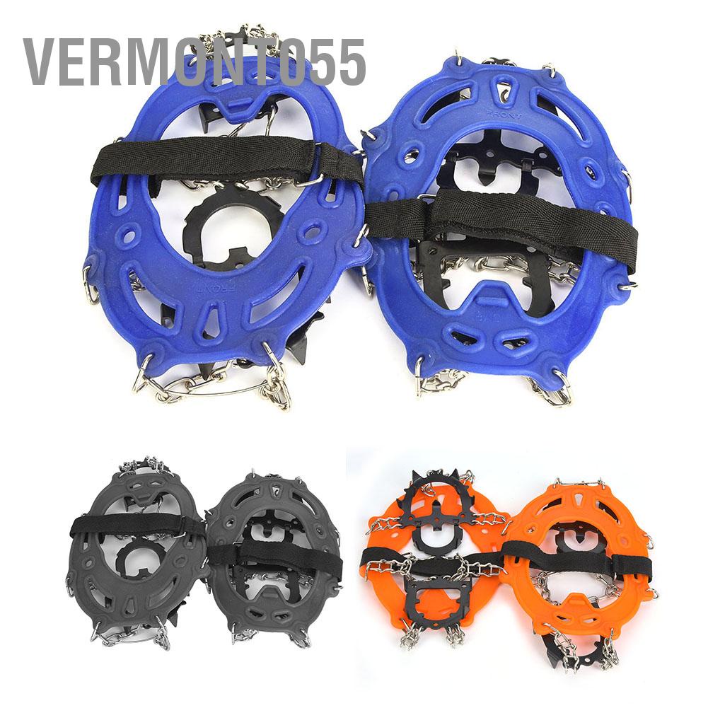 Vermont055 1 Pair Universal 14 Teeth Anti Slip Ice Cleat Shoe Grips Spikes Cleats Crampons for Hiking Climbing